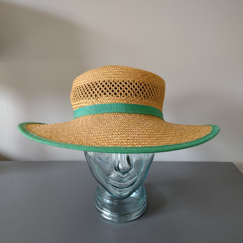 Straw Hat Made in Italy Green Trim  Beach Sun - Picture 10 of 10